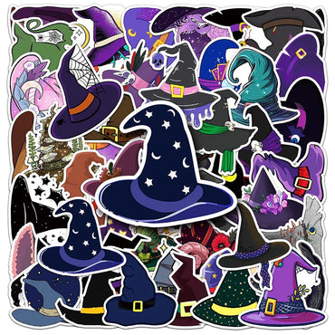 10/30/50pcs Cute Cartoon Magic Witch Hat Graffiti Stickers Laptop Skateboard Phone Waterproof Graffiti Decals Fun for Kid Gift (ONLINE ORDER ONLY)