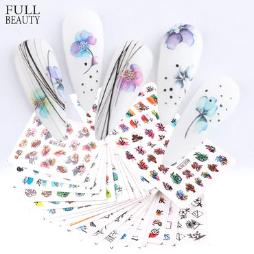 24pcs / Set Spring Summer nail Sticker Water Decal Nail Art Ink Flowers Leaves Graffiti Slider for Nail Decoration Foils Tattoo (ONLINE ORDER ONLY)