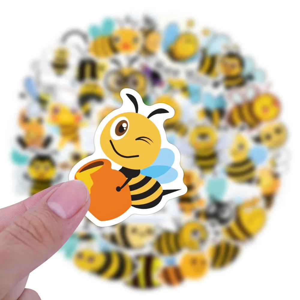Funny Bee Stickers Waterproof Decals for Motorcycle Phone Luggage Bike Wall (Online Order Only)