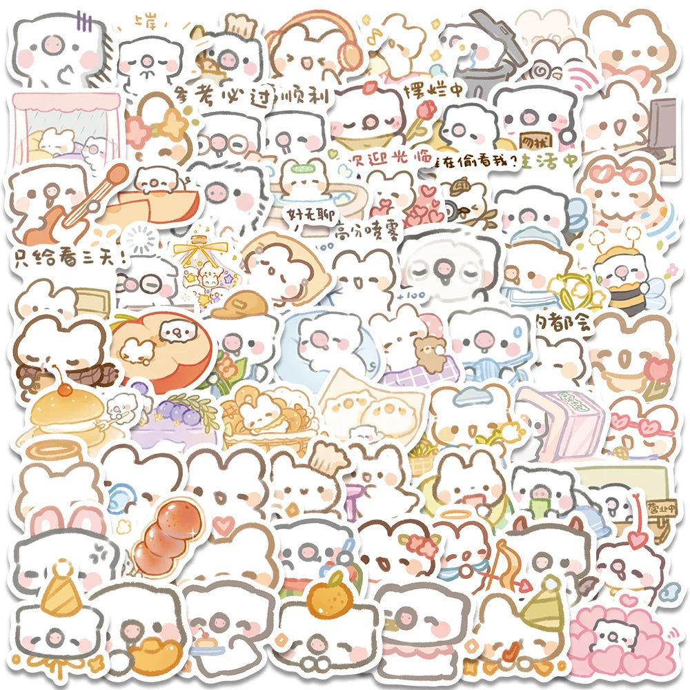 70PCS Kawaii Pig Rabbit Stickers Waterproof Laptop Guitar Skateboard Decals (Online Order Only)