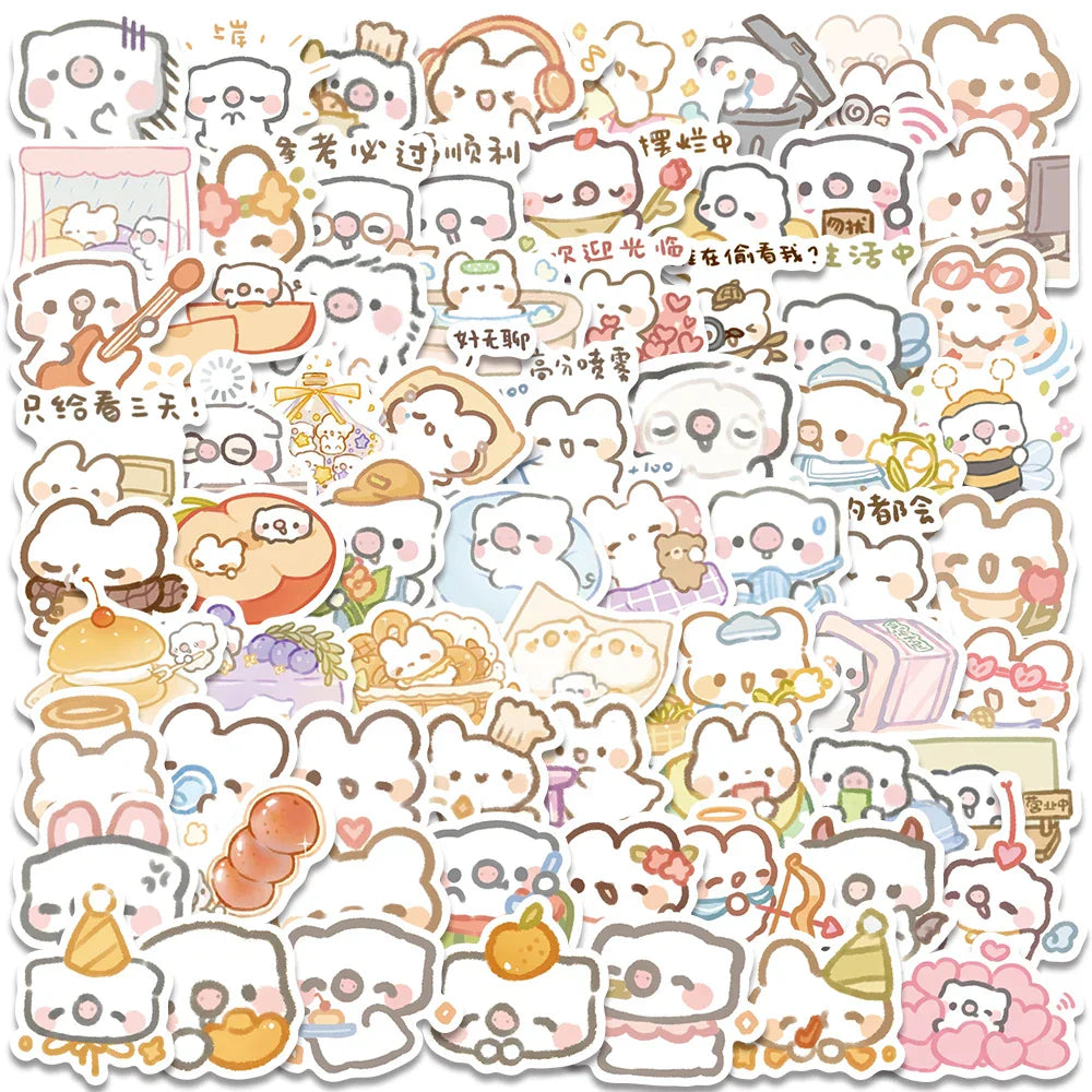 70PCS Kawaii Pig Rabbit Stickers Waterproof Laptop Guitar Skateboard Decals (Online Order Only)