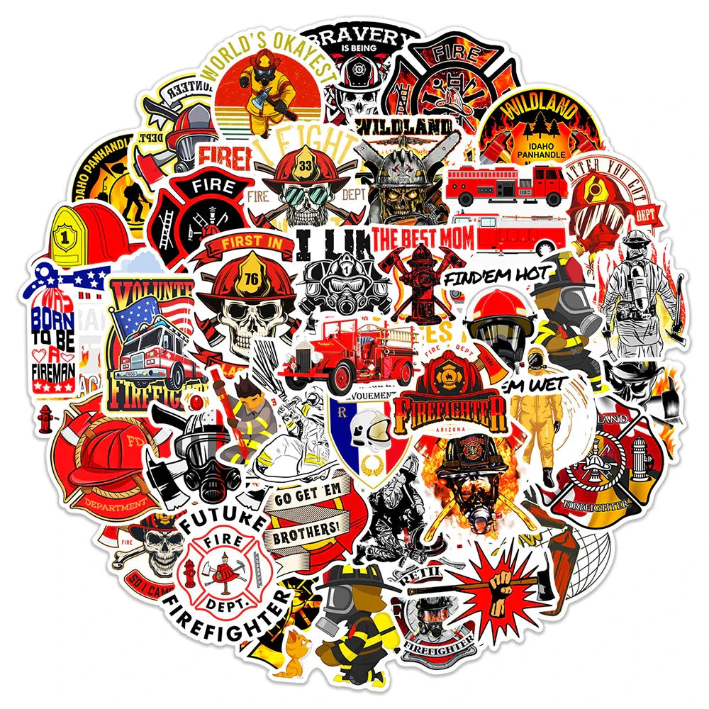 Firefighter Waterproof Stickers 10/30/50pcs for Skateboard, Laptop, Car, Motorcycle, Guitar, Phone, Bike (ONLINE ORDER ONLY)