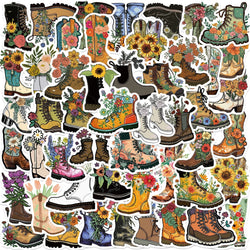 50pcs Vintage Flowers Boots Graffiti Stickers  DIY Scrapbooking  Waterproof Sticker For Laptop Phone Guitar Luggage (Online Order Only)