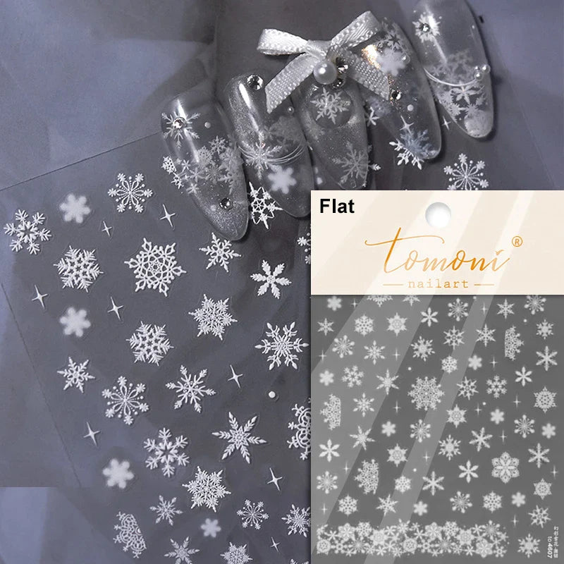Winter Dreamy Hot Stamping Romantic White Pink Snowflakes Hexagon 3D Self Adhesive Nail Art Stickers Christmas Manicure Decals (ONLINE ORDER ONLY)