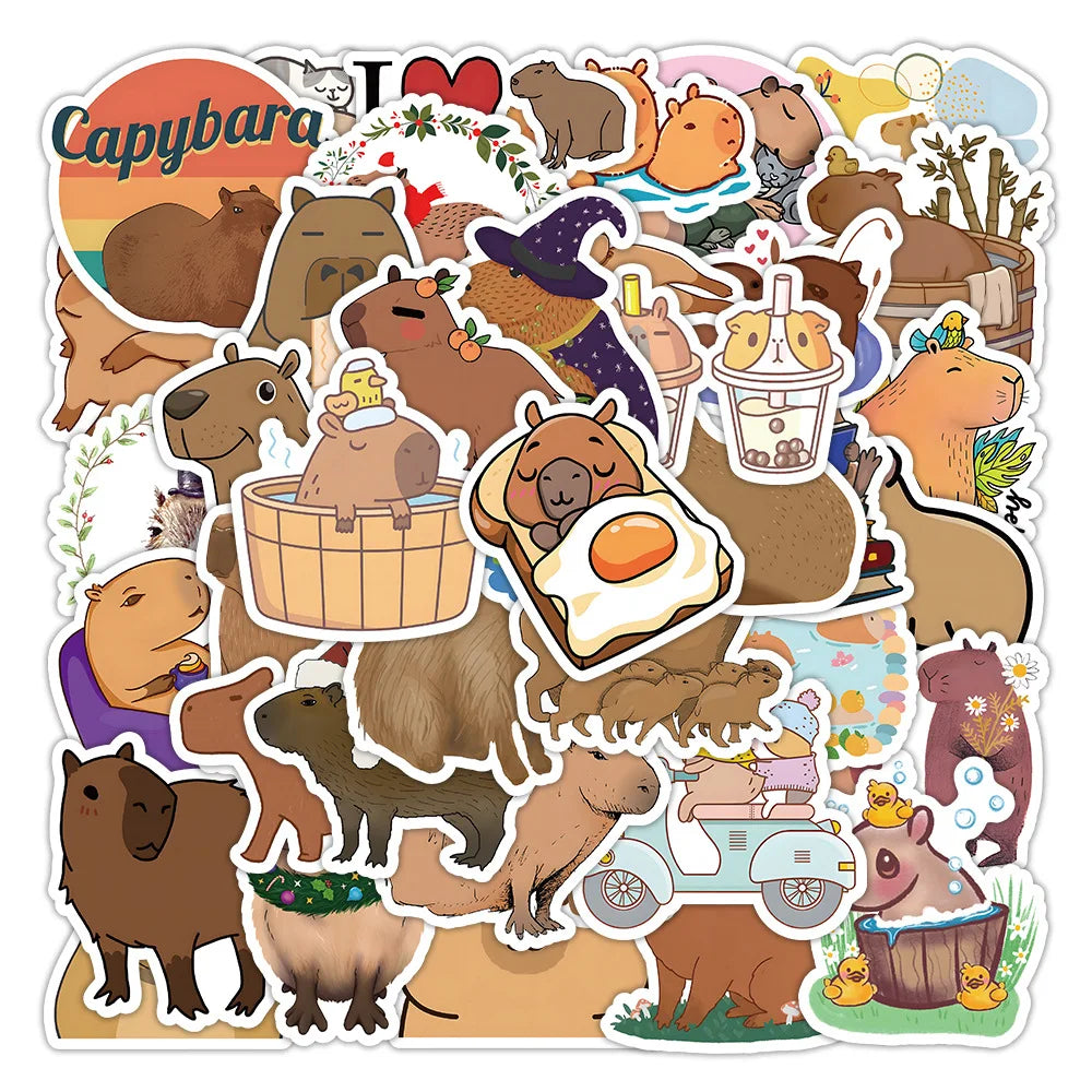 10/30/55PCS Cute Capybara Animals Stickers Cartoon Decals Toys DIY Scrapbook Laptop Luggage Phone Guitar Bike Kids Sticker Toys (ONLINE ORDER ONLY)