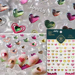 Lovely Love Heart Graffiti Crystal Geometric Cat's Eye Macaron Color Hollow Out Self Adhesive Nail Art StickersManicure Decals (ONLINE ORDER ONLY)