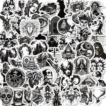 10/30/50PCS Kawaii Exaggerated Gothic Sticky PVC Sticker Aesthetic DIY Decoration Scrapbooking Hand Accounting Supplies for Kids (ONLINE ORDER ONLY)
