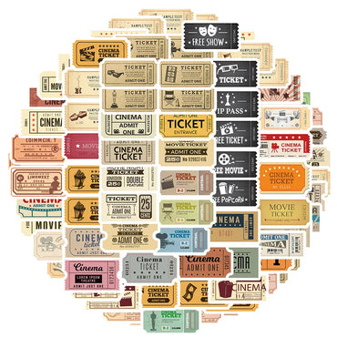 10/40/80pcs Vintage Classic Movie Ticket Stickers Laptop Skateboard Luggage Phone Car Motorcycle Waterproof Sticker Kids Toys (ONLINE ORDER ONLY)