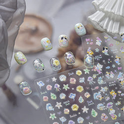 Ray Fish Shell  Conch Water Bubbles Octopus Starfish Mermaid Jellyfish Otter Dolphin Nail Art Decorations Sticker Manicure Decal (ONLINE ORDER ONLY)