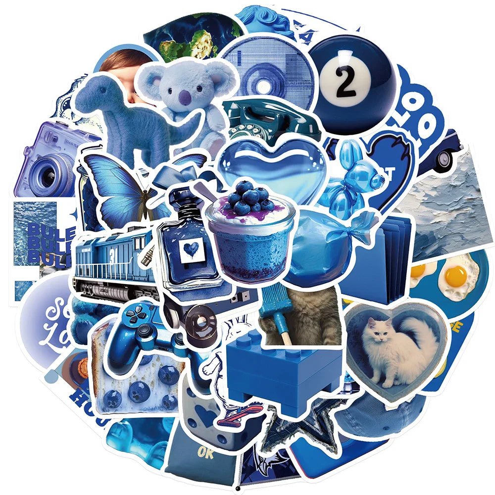Blue Cartoon Stickers Pack - Waterproof Decals for Fridge, Guitar, Laptop, Motorcycle, Travel (Online Order Only)