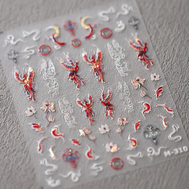 Swallow Bird Insect Animal Phoenix Peacock Dove 3D Self Adhesive Nail Art Stickers Chinese Ancient Poetry Manicure 5D DIY Decals (ONLINE ORDER ONLY)