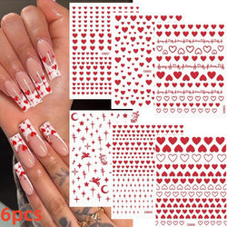 6pcs Mirror Silver Star 3D Nail Sticker Holographic Heart/Moon/Cross Design Self-Adhesive Decal Manicure Art Supplies Decoration (ONLINE ORDER ONLY)