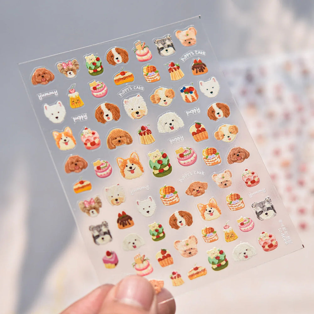 Cute Bowknot Dog Puppy Bear Strawberry Cake Fruit Juice Coffee Desserts Corgi Cherry Adhesive Nail Art Stickers Manicure Decals (ONLINE ORDER ONLY)