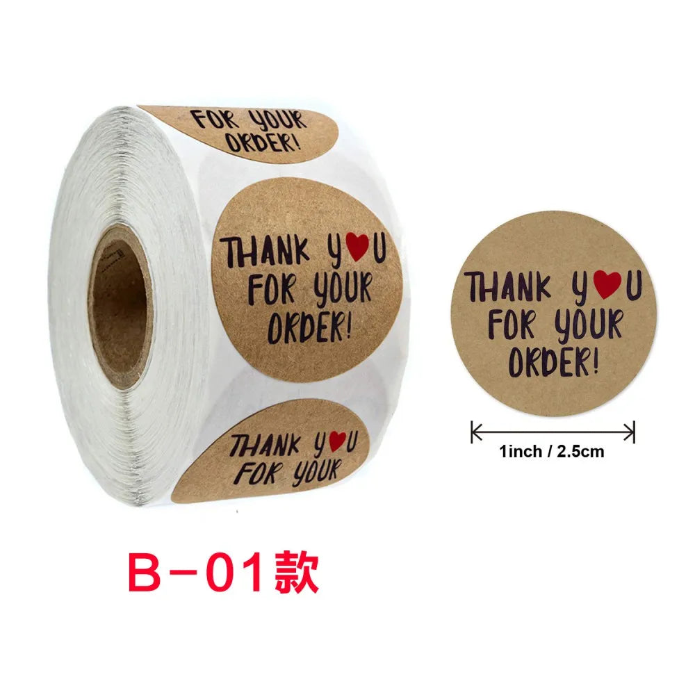 50-500pcs Round Natural Kraft Handmade Thank You Stickers Scrapbooking For Gift Baking Package Adhesive Sticker Seal Labels (ONLINE ORDER ONLY)