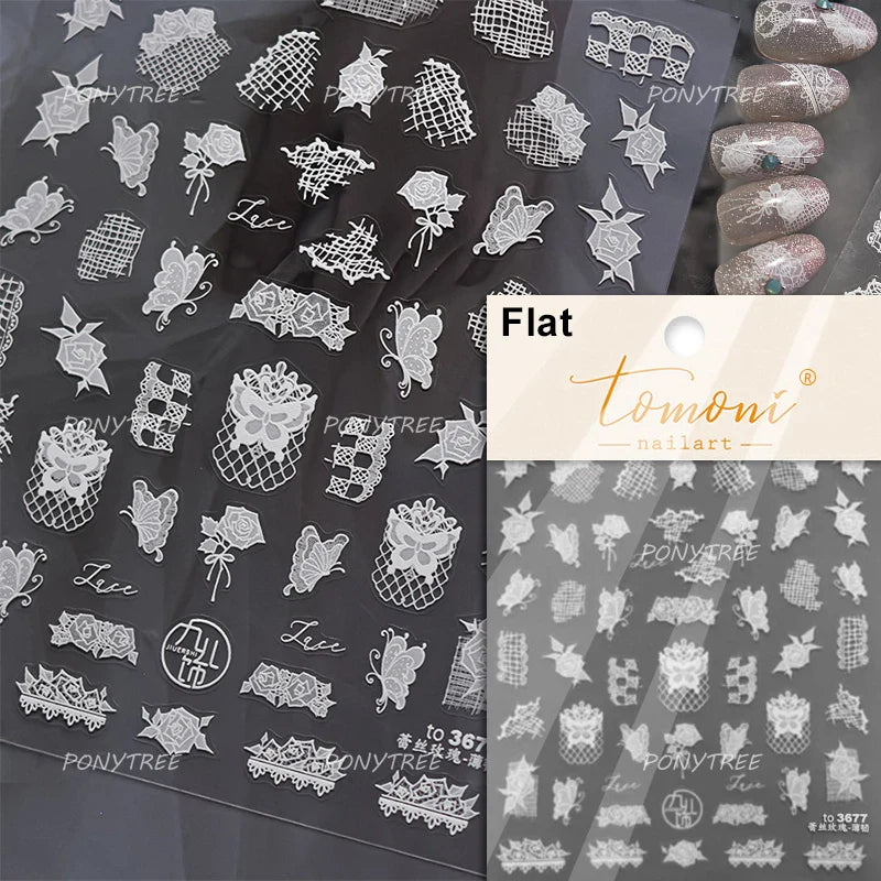 Pure White Lily Petals Flower Butterfly Branch Leaves Line Minimalist Self Adhesive Nail Art Decorations Sticker Manicure Decals (ONLINE ORDER ONLY)