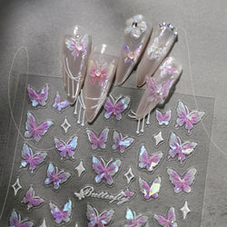 1pc Aurora Butterfly Nail Stickers Pink Butterfly Shell Light Beam Angel Wings Sliders Fairy Light & Lively Translucent Nail Dec (ONLINE ORDER ONLY)