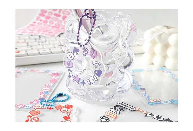 Korea Ins Cute Pixel Dialog Series Decorative Sticker Hand Account Idol Card DIY Material Sticker Personalized Kawaii Stationery (ONLINE ORDER ONLY)