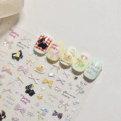 Shiny Black Rabbit Bowknot Flower Cake Fork Spoon 5D Soft Embossed 3D Flat Self Adhesive Nail Art Stickers Lovely Manicure Decal (ONLINE ORDER ONLY)