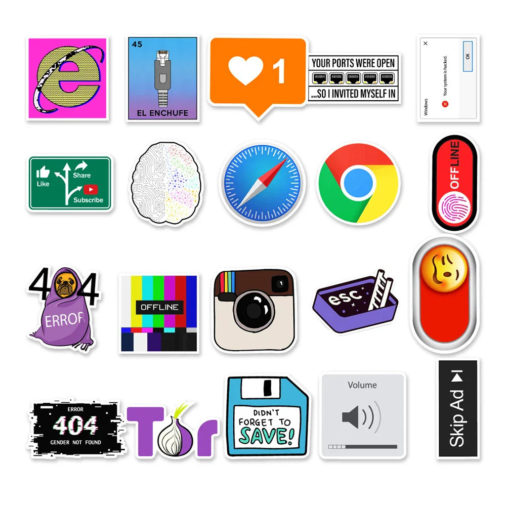 10/30/50pcs Cartoon Programming 404 Network Error Graffiti Stickers DIY Laptop Motorcycle Car Computer Waterproof Sticker Decals (ONLINE ORDER ONLY)