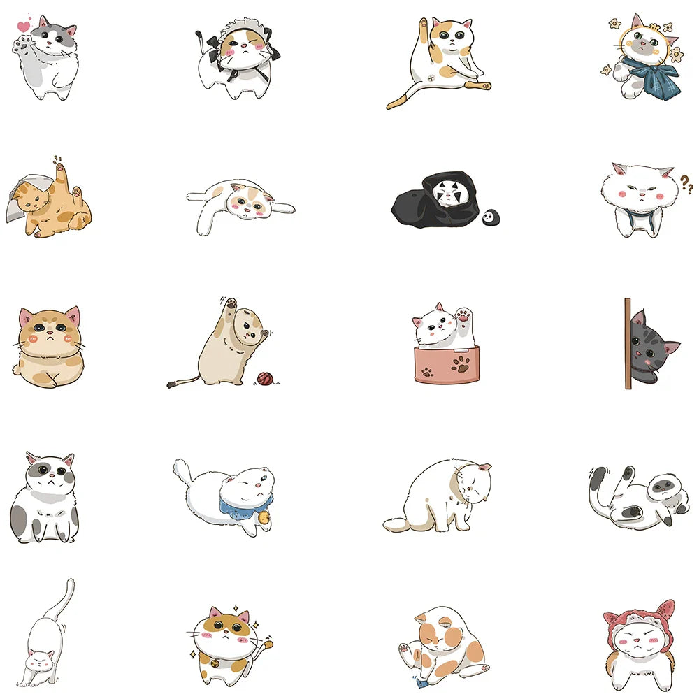 60pcs Cute Cartoon Japanese Style Cats Stickers Kids Animal Decals Vinyl Waterproof Graffiti For Luggage Phone Laptop Sticker (ONLINE ORDER ONLY)