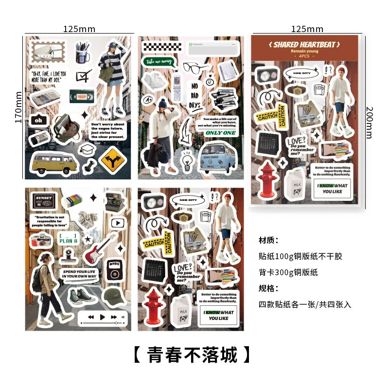4 Sheets Ins Korean Magazine Planner Stickers Scrapbooking Journal Collage DIY Decoration Material Sticker Kawaii Stationery (Online Order Only)