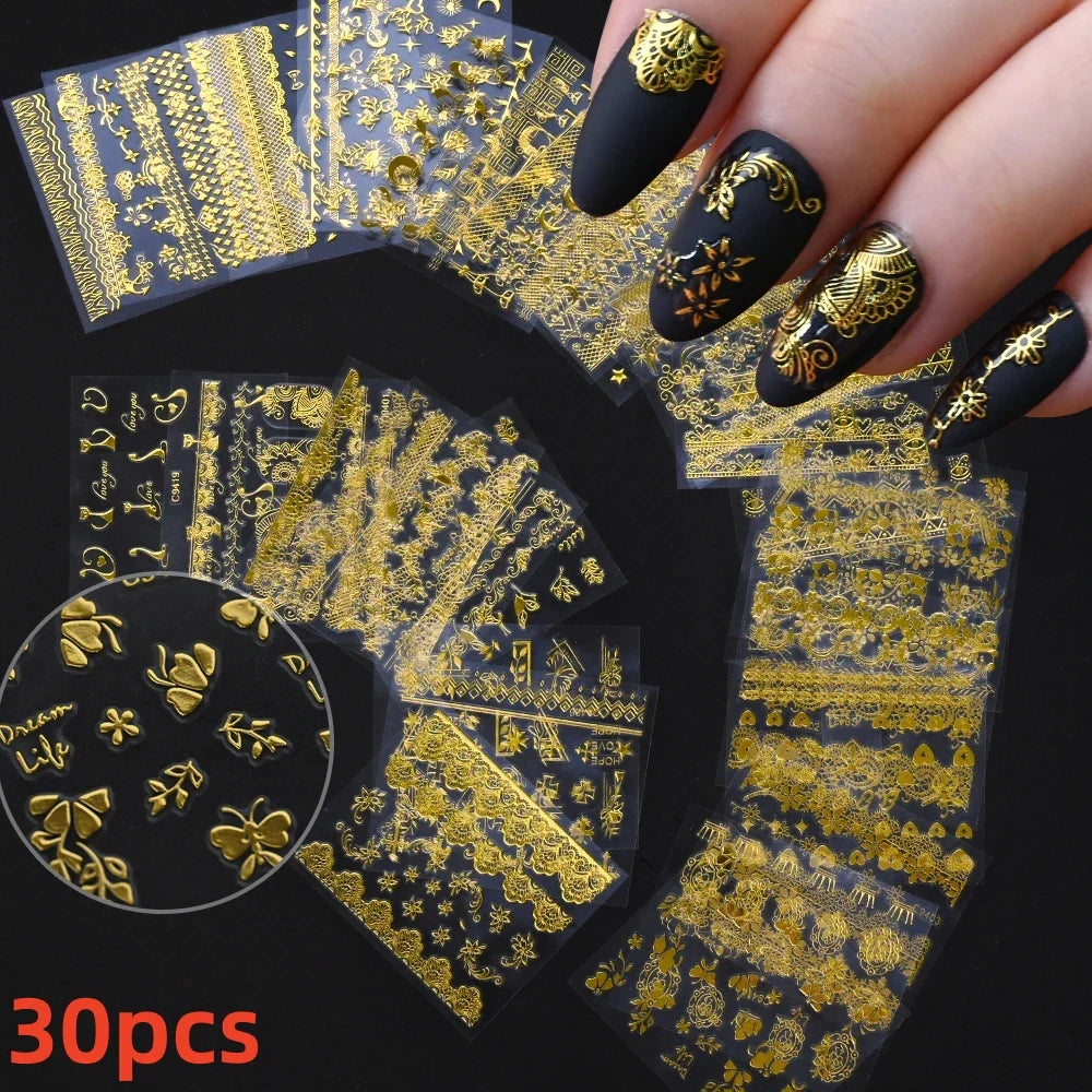 30pcs Black Flowers Nail Art Stickers 3D Self Adhesive Daisy Floral Nail Tips Design Decals Manicure Supplies For Women & Girls* (ONLINE ORDER ONLY)