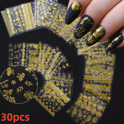 30pcs Black Flowers Nail Art Stickers 3D Self Adhesive Daisy Floral Nail Tips Design Decals Manicure Supplies For Women & Girls* (ONLINE ORDER ONLY)