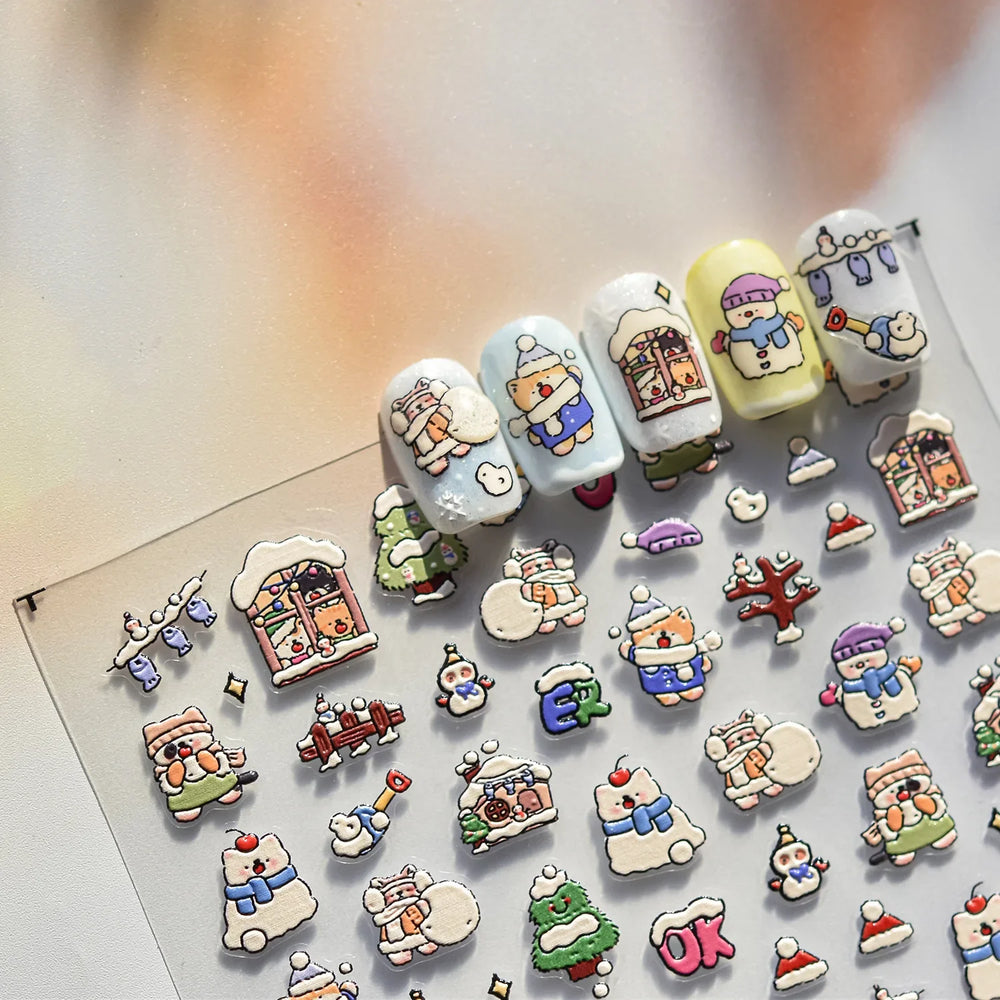 Cat House Snow Tree Window Fish Star Shiny Snowman Duck 5D Self Adhesive Nail Art Stickers Hat Apple Rhinestone Manicure Decals (ONLINE ORDER ONLY)