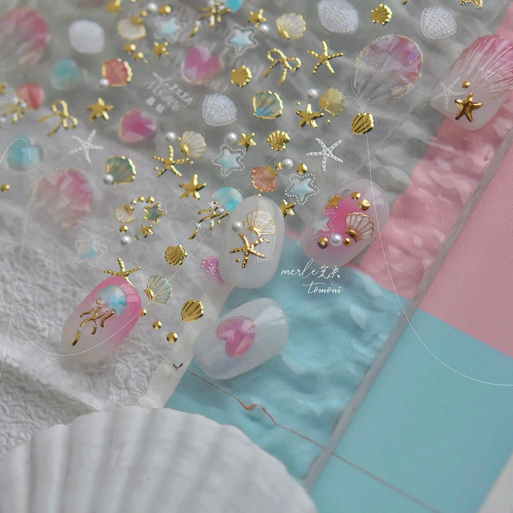 Dizzying Shell Coral Dolphin Starfish Heart Jellyfish Water Bubbles Ocean Adhesive Nail Art Decorations Stickers Manicure Decals (ONLINE ORDER ONLY)