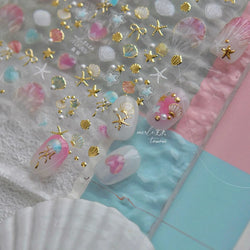 Dizzying Shell Coral Dolphin Starfish Heart Jellyfish Water Bubbles Ocean Adhesive Nail Art Decorations Stickers Manicure Decals (ONLINE ORDER ONLY)