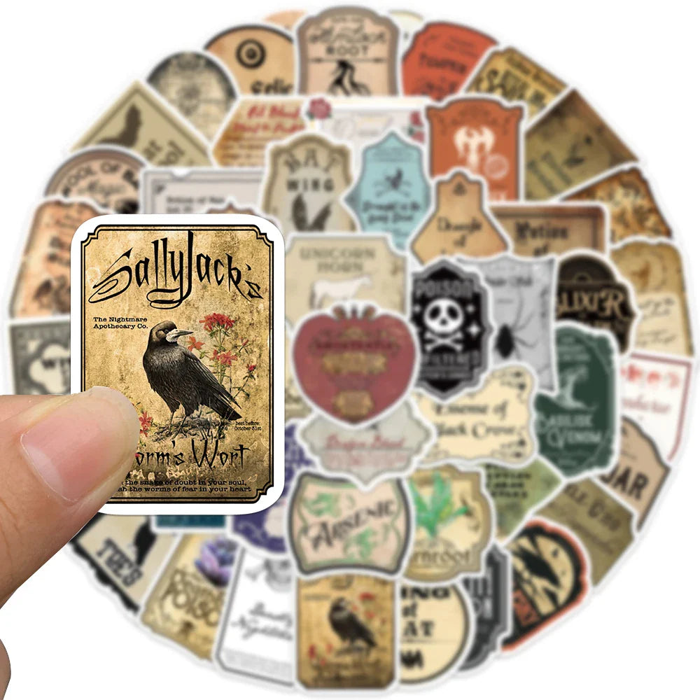 50PCS Halloween Retro Horror Gothic Witch Graffiti Potion Label Sticker Vintage Decals DIY Suitecase Scrapbook Laptop Toys (Online Order Only)