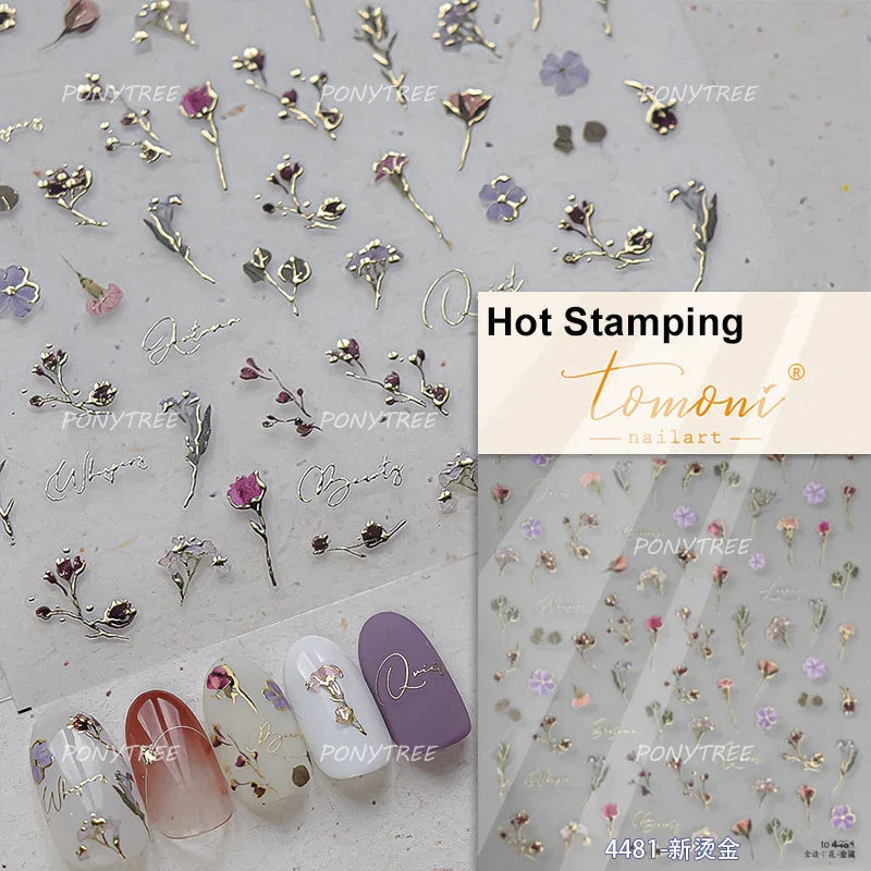 Retro Mini Flower Vintage Leaves Hot Stamping Petal Daisy Delicate Chic Self Adhesive Nail Art Stickers Manicure Decal Wholesale (ONLINE ORDER ONLY)
