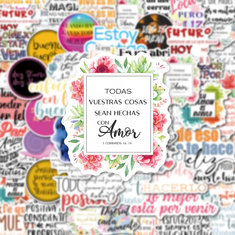 Spanish Inspirational Cartoon Sticker Set for Phone Laptop Luggage Skateboard Decals (Online Order Only)