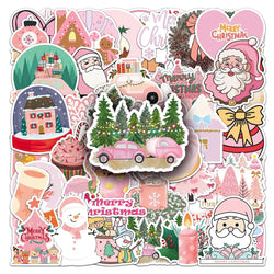 Pink Santa Claus Stickers - 10/30/50pcs Cute Christmas Decals for Phone, Fridge, Suitcase, Skateboard, Bike Gifts (ONLINE ORDER ONLY)
