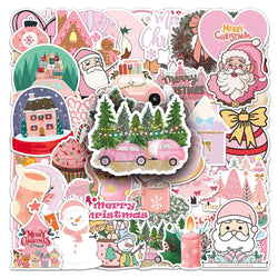 Pink Santa Claus Stickers - 10/30/50pcs Cute Christmas Decals for Phone, Fridge, Suitcase, Skateboard, Bike Gifts (ONLINE ORDER ONLY)