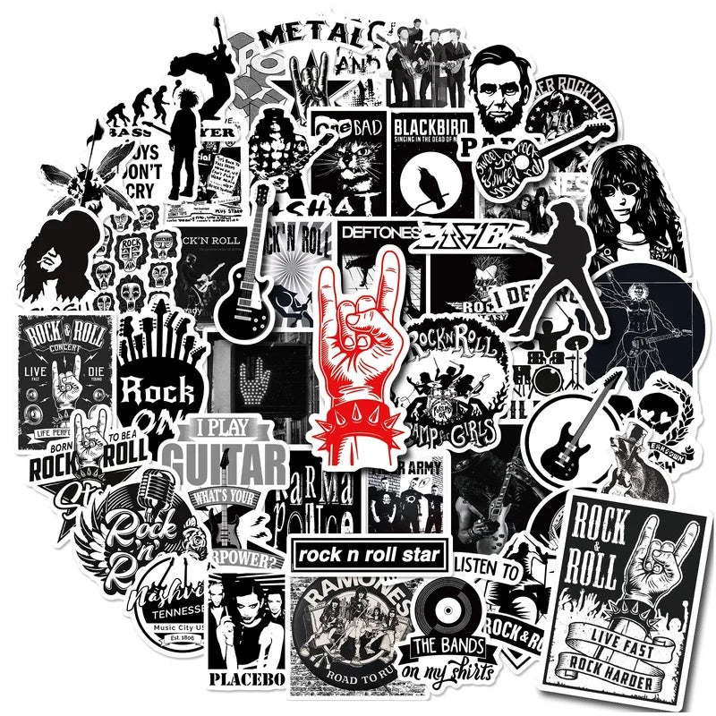 Black and White Metal Rock Music Singer Sticker Packs (Online Order Only)