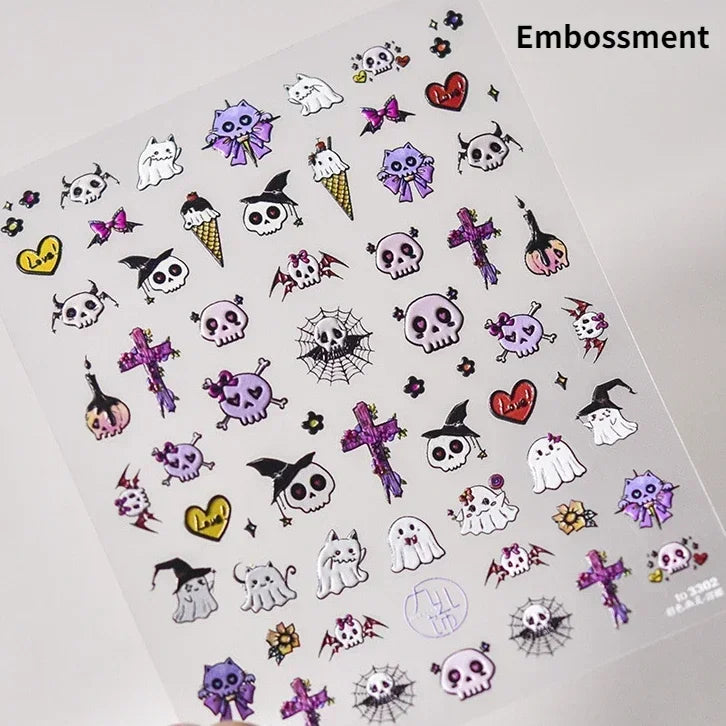 Gothic Dark Spider Butterfly Cross Flame Wings Halloween Horror Rose Flower Rabbit Pumpkin Bear Nail Art Stickers Manicure Decal (ONLINE ORDER ONLY)