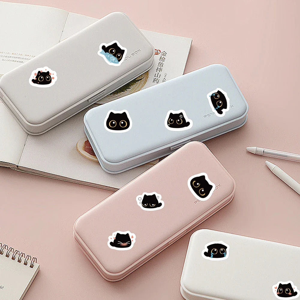 500pcs/roll Cute Cartoon Animal Black Cat Stickers Kids Students Reward Decals Luggage Laptop Phone Vinyl Sticker (10 Patterns) (ONLINE ORDER ONLY)