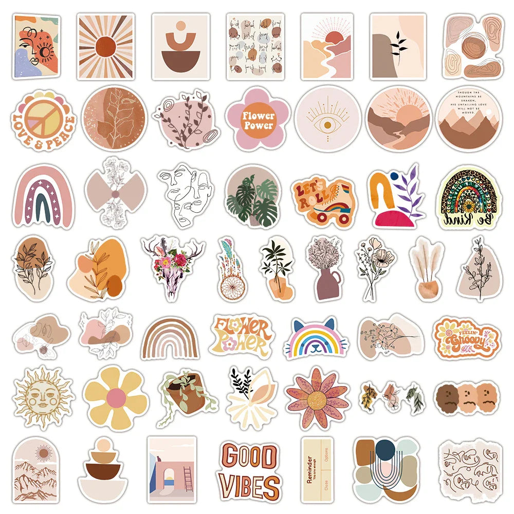 10/30/50/100PCS Cute Fahion Art Pop Style Bohemian Aesthetic Stickers Scrapbook Phone Laptop Car Graffiti Sticker for Girls Kids (ONLINE ORDER ONLY)