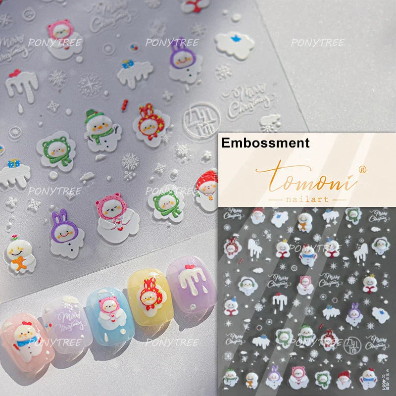 Cat House Snow Tree Window Fish Star Shiny Snowman Duck 5D Self Adhesive Nail Art Stickers Hat Apple Rhinestone Manicure Decals (ONLINE ORDER ONLY)
