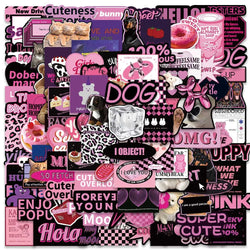 55/110PCS Pink Gothic 3D Stickers Cute Anime Aesthetic Decals for Phone, Computer, Car, Toy (Online Order Only)