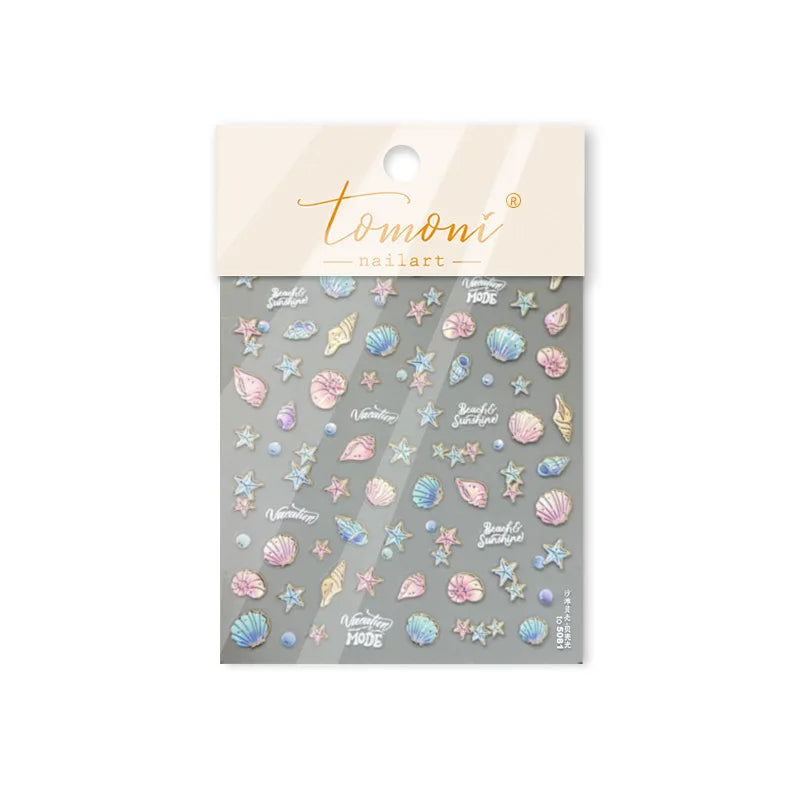 Shiny Colourful Marine Shell Starfish Ocean Elements Star Water Bubbles Star Conch Underwater Nail Art Stickers Manicure Decals (ONLINE ORDER ONLY)
