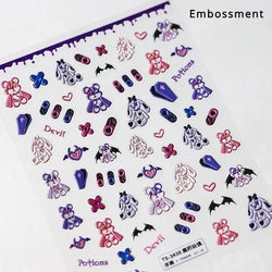 Cat Eye Halloween Terror Spider Cross Rose Love Heart Flower Snake Web Candy Bunny Thrilling Nail Art Stickers Manicure Decals (Online Order Only)
