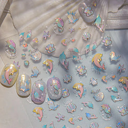 Colored Whale Seahorse Shell Crab Otter Pearl Oyster Starfish Ocean Dreamy Adhesive Nail Art Stickers Manicure Decals Wholesale (ONLINE ORDER ONLY)