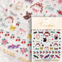 Cute Bear Teddy Birthday Party Maillard Bear Cake Flower Bouquet Lucky Love Heart 5D Adhesive Nail Art Sticker Manicure Decals (Online Order Only)