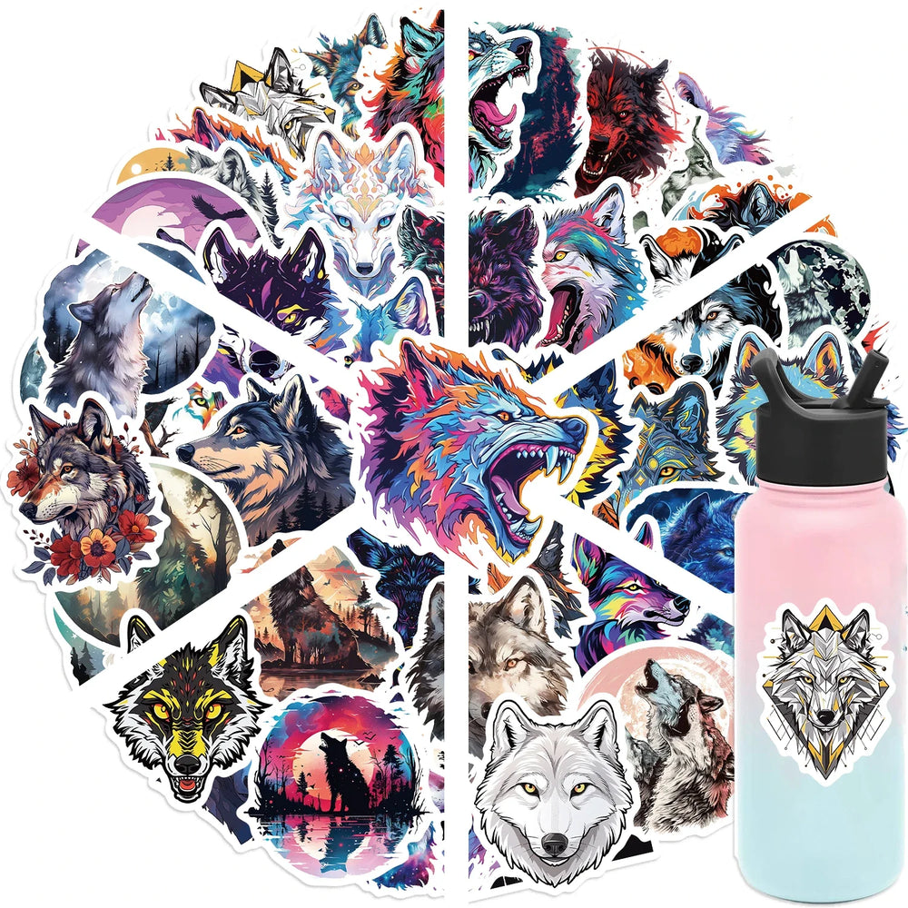 50pcs Wolf Collection Stickers Cartoon DIY Skateboard Phone Case Laptop Waterproof Cool Dark Animal Sticker Decals Toy (Online Order Only)