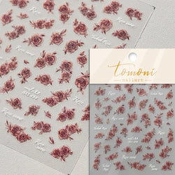Gradient Halo Dyeing Dark Red Rose Flower Rhinestone Lace Bow Heart 3D Self Adhesive Nail Art Decoration Sticker Manicure Decals (ONLINE ORDER ONLY)