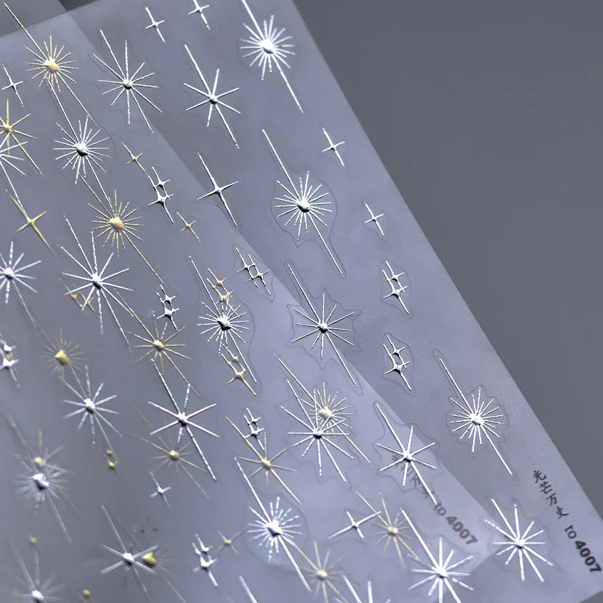 Gold Silver Star Laser Pink Colorful Glitter Starlight Sparkle Rhinestones Relief Nail Art Decorations Stickers Manicure Decals (ONLINE ORDER ONLY)