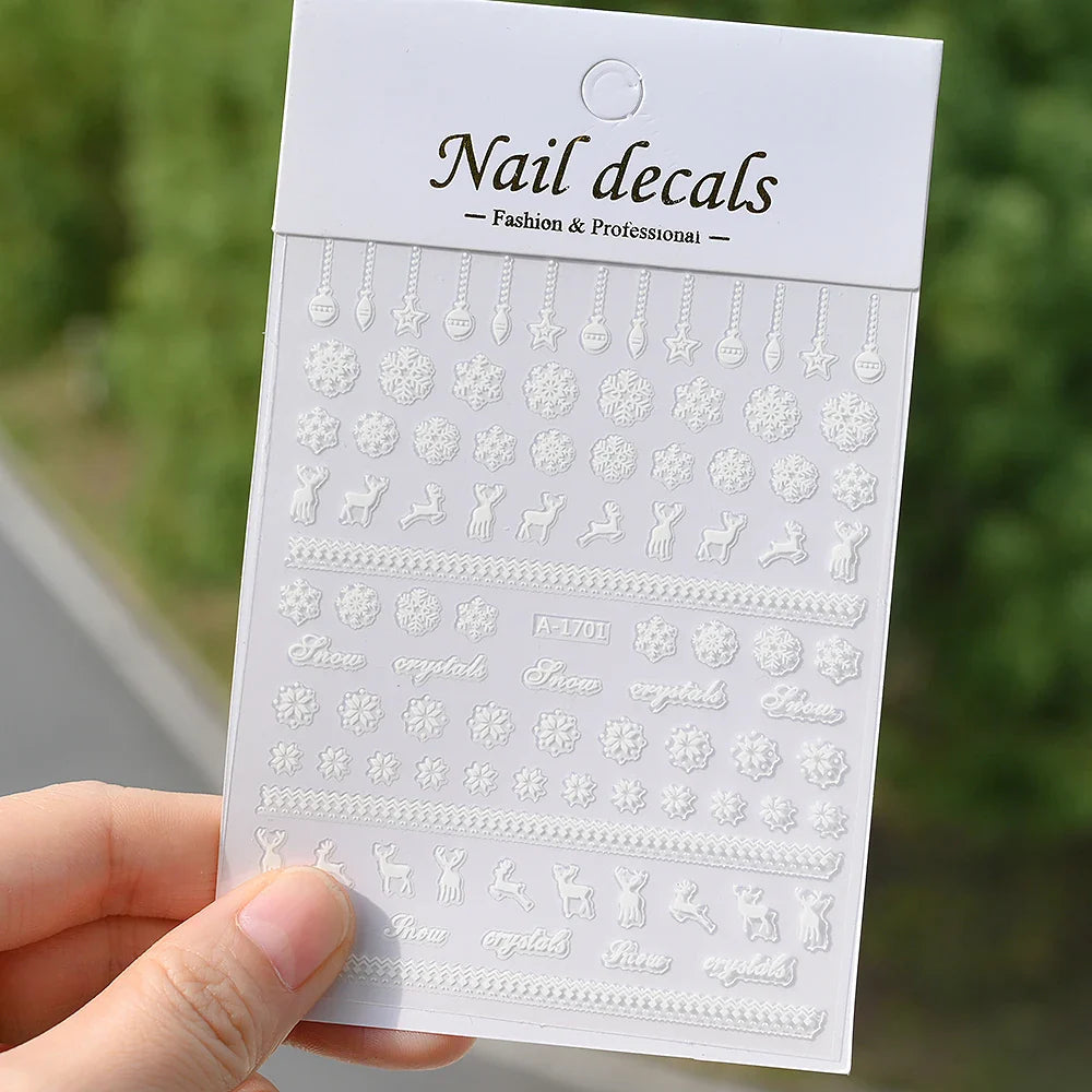 Winter Xmas 3D Nail Sticker Snowflake Flower Winter Decals Nail Stickers Cartoon Bird Santa Penguin Elk Slider New Year Manicure (ONLINE ORDER ONLY)