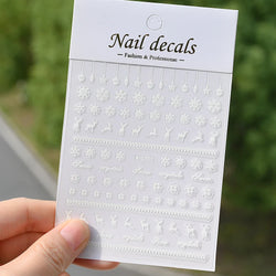 Winter Xmas 3D Nail Sticker Snowflake Flower Winter Decals Nail Stickers Cartoon Bird Santa Penguin Elk Slider New Year Manicure (ONLINE ORDER ONLY)